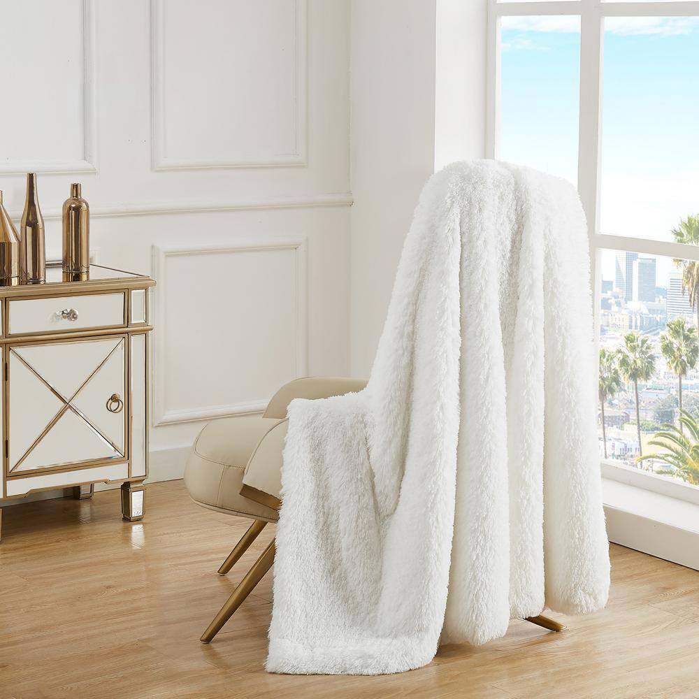 White Faux Fur Reversible Plush Throw Blanket 50" x 70"
