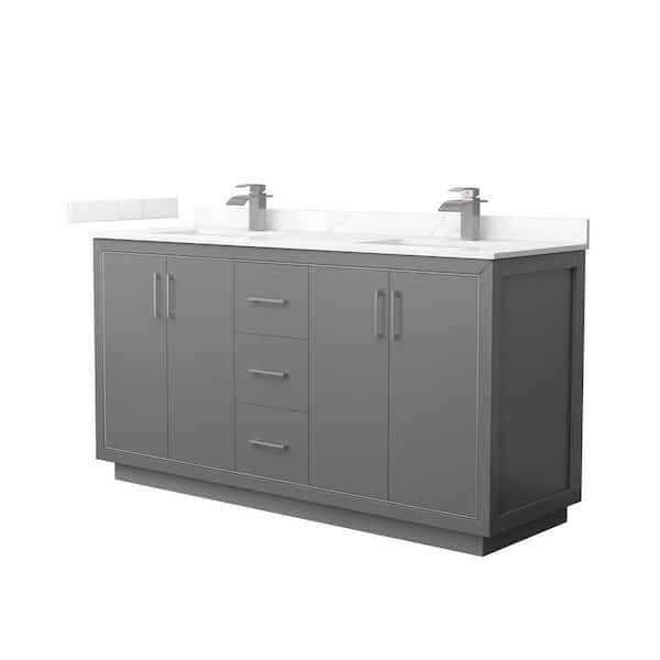 Wyndham Collection Icon 66 in. W x 22 in. D x 35 in. H Double Bath Vanity in Dark Gray with Giotto qt Top