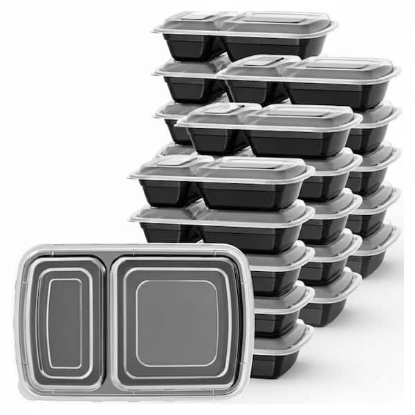 Plastic Meal Prep Containers with Lids 2-Compartment 50 Pack Sturdy Leakproof Microwave Freezer Dishwasher Safe