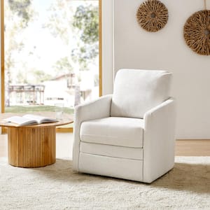 Lauren WHITE Transitional Wooden Upholstered Living Room Swivel Chair with Metal Base