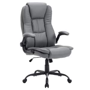 Ergonomic Chair 29.9 in. Width Grey Luxury Faux Leather Big and Tall Chair Backrest with Adjustable Arms Chairs
