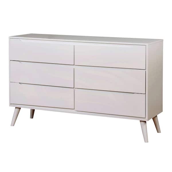 Furniture of America Mackie Mid Century Modern White 6-Drawer 58 in. W Dresser
