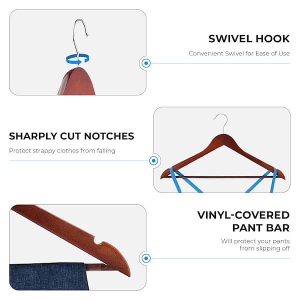 OSTO Cherry Wooden Suit Hanger with Grooved, Non Slip Pant Bar 20-Pack  OW-118-20-CH-H - The Home Depot