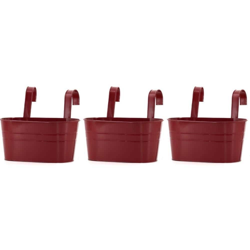 3 Pack Metal Iron Hanging Flower Pot, Oval Railing Fence Garden