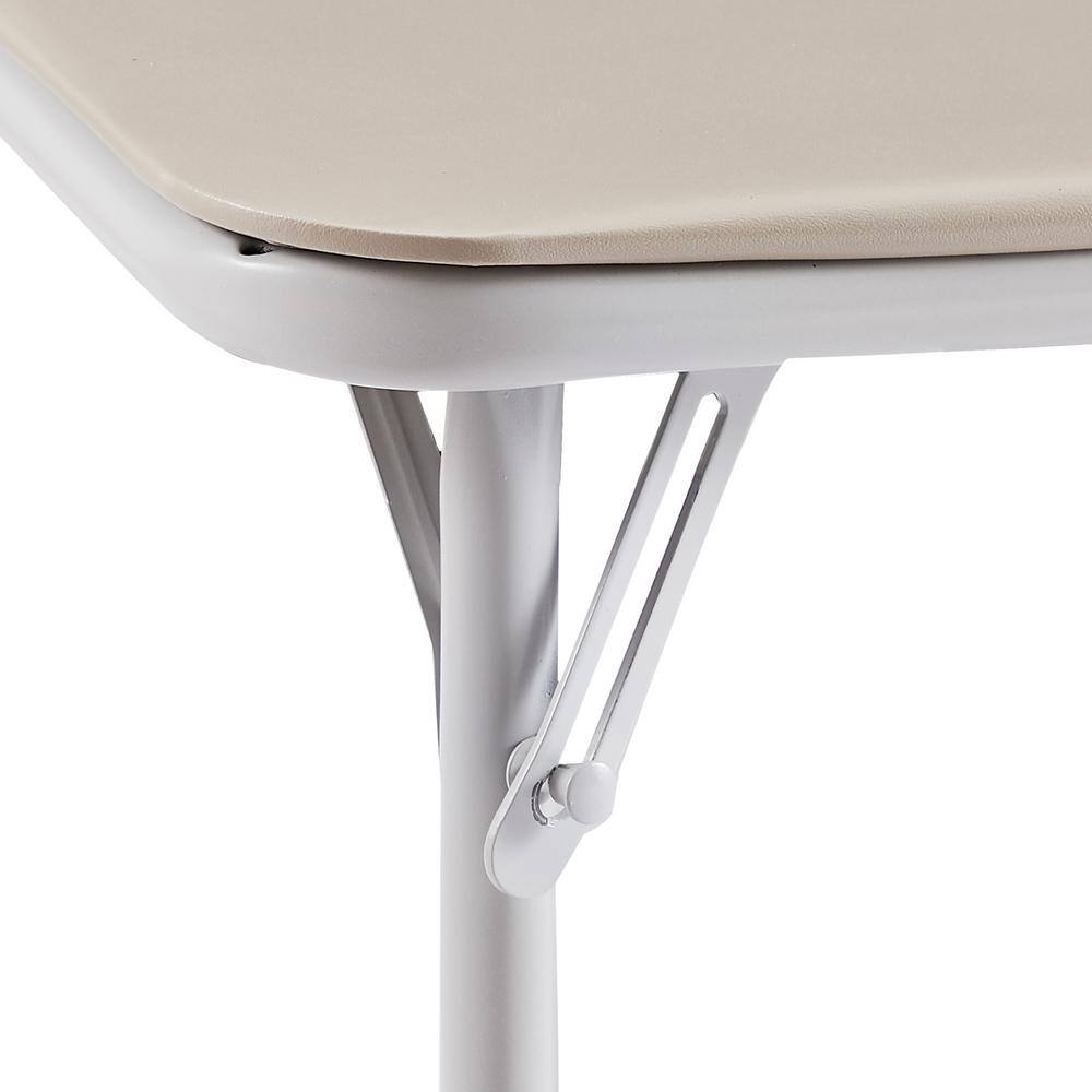 Beige Metal Square Folding Card Table with Collapsible Legs