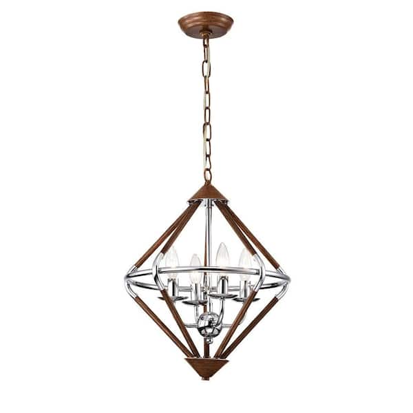 Warehouse of Tiffany Ilija 57.48 in. 4-Light Indoor Brown and Chrome Finish Chandelier with Light Kit