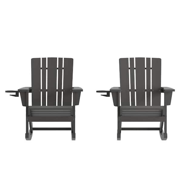 TAYLOR + LOGAN Gray Plastic Outdoor Rocking Chair (Set of 2)