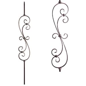 Scrolls 44 in. x 0.5 in. Oil Rubbed Bronze Large Spiral Scroll Solid Wrought Iron Baluster