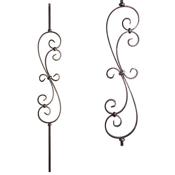 HOUSE OF FORGINGS Scrolls 44 in. x 0.5 in. Oil Rubbed Bronze Large Spiral Scroll Solid Wrought Iron Baluster