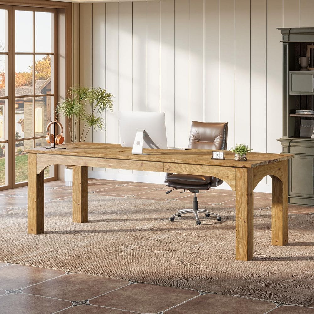 BYBLIGHT 79 in. Extra Long Rectangle Solid Wood Computer Desk - Thumbnail 4