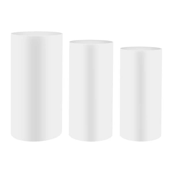 White Cylinder Display Pedestal Stand Metal Iron Decorative Stand for Wedding Birthday Party Decor (Set of 3)