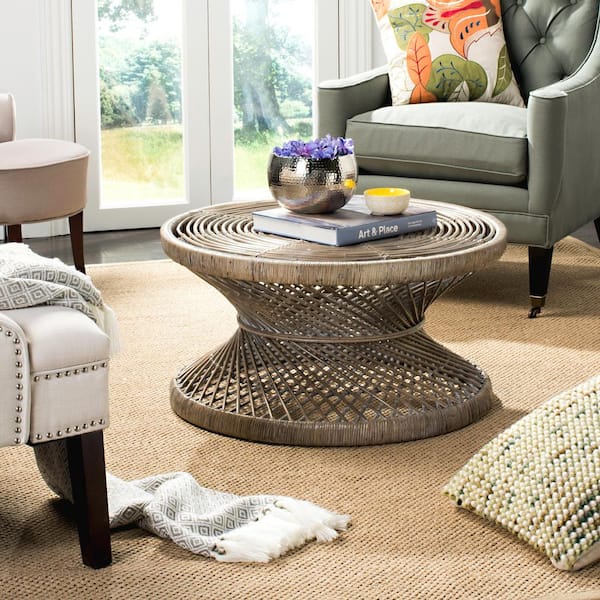 Grimson 32 in. Gray Wicker Coffee Table