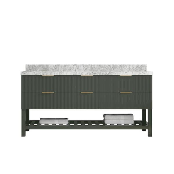 Willow Collections Catalina 72 in. Double Sink Freestanding Pewter Green Bath Vanity with Carrara Marble Top