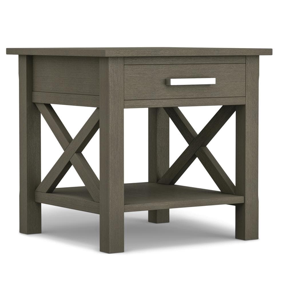 Farmhouse Gray Contemporary Square End Table with Storage