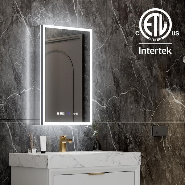 20 in. W x 32 in. H Rectangular Silver Aluminum Recessed/Surface Mount Medicine Cabinet with Mirror and LED (Left Open)