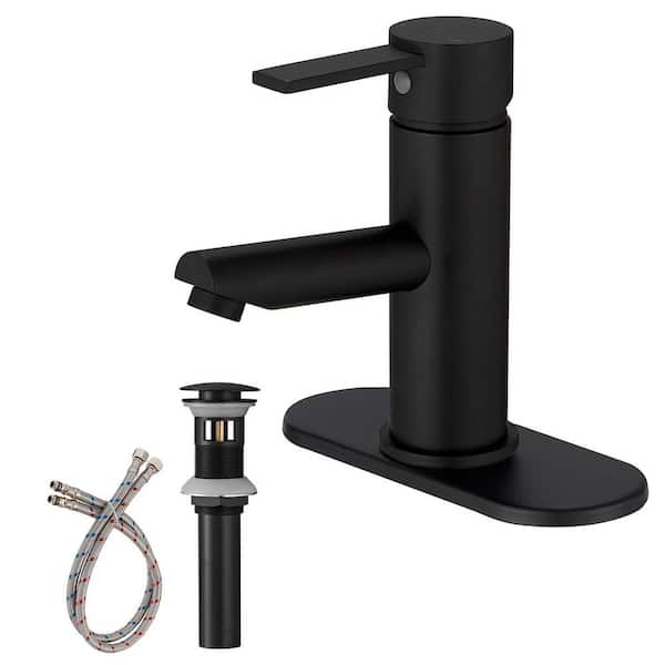 HOMEMYSTIQUE Single Handle Single Hole Bathroom Faucet in Matte Black