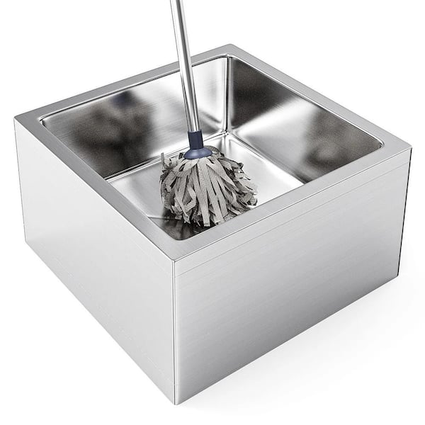Karl home 24 in. x 24 in. Stainless Steel Floor Mount Freestanding Mop Sink Laundry/Utility Sink in Silver