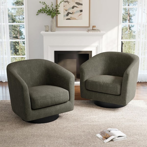 Uixe Modern Tan Chenille Upholstered 360°Swivel Accent Arm Barrel