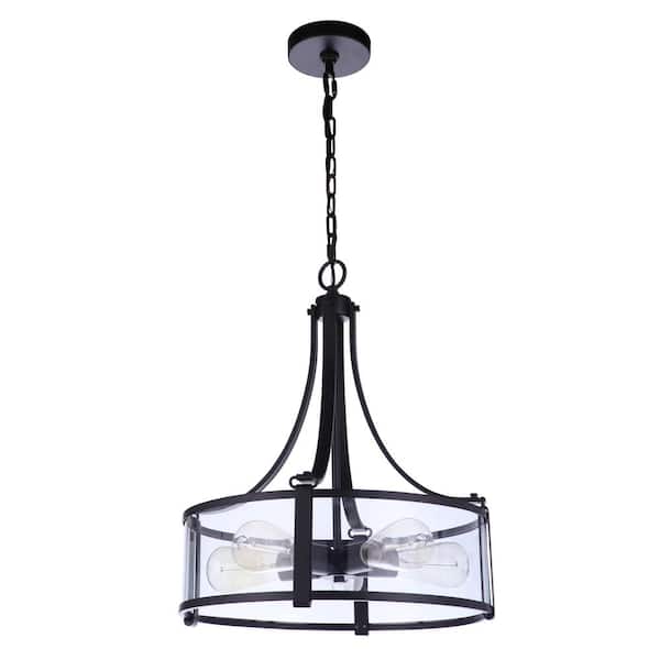 Elliot 60-Watt 5-Light Flat Black Finish Dining/Kitchen Island Pendant with Clear Glass Shade, No Bulbs Included