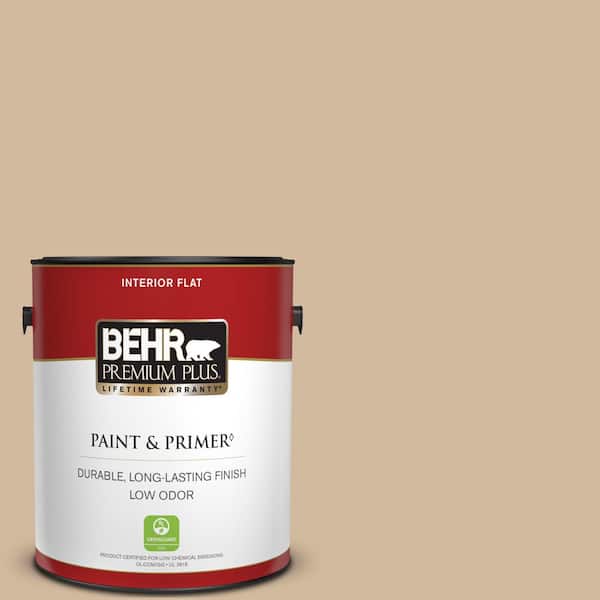 BEHR PREMIUM PLUS 1 gal. #S280-3 Practical Tan Flat Low Odor Interior Paint & Primer