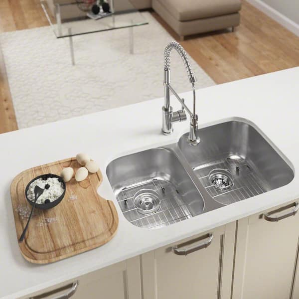 MR Direct Undermount Stainless Steel 32 in. Double Bowl Kitchen Sink with Additional Accessories