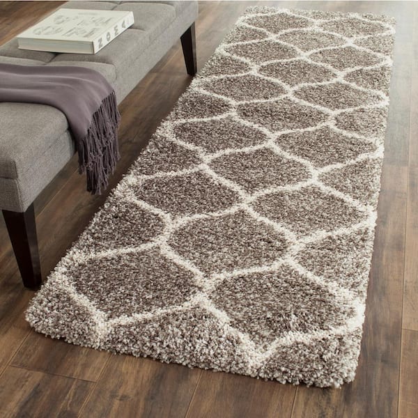 Hudson Shag Gray/Ivory 2 ft. x 6 ft. Geometric Trellis Runner Rug
