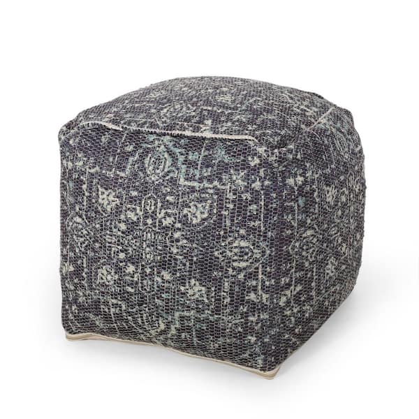Noble House Bucyrus Multi-Blue Chindi Cube Pouf