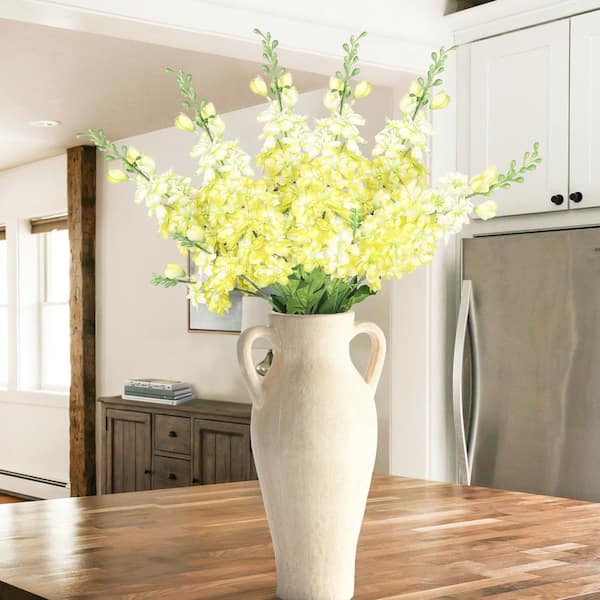 34 in. Yellow Artificial Delphinium Flower Stem Spray (Set of 6)