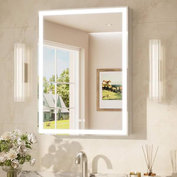 24 in. W x 32 in. H Rectangular Silver LED Light Anti-Fog Aluminum Recessed/Surface Mount Medicine Cabinet with Mirror