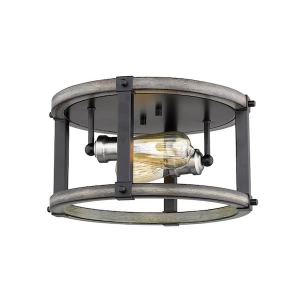 Unbranded 12.75 in. 2-Light Ashen Barnboard Flush Mount