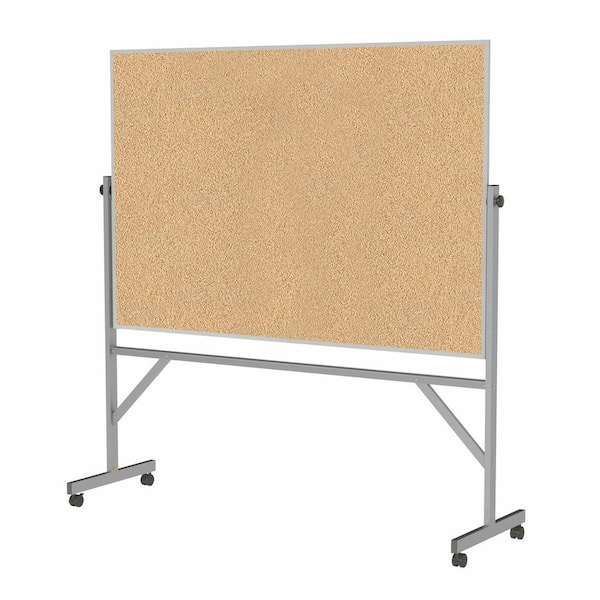 4 x 6 ft. Cork Reversible Mobile Bulletin Board, Satin Aluminum Frame, Natural