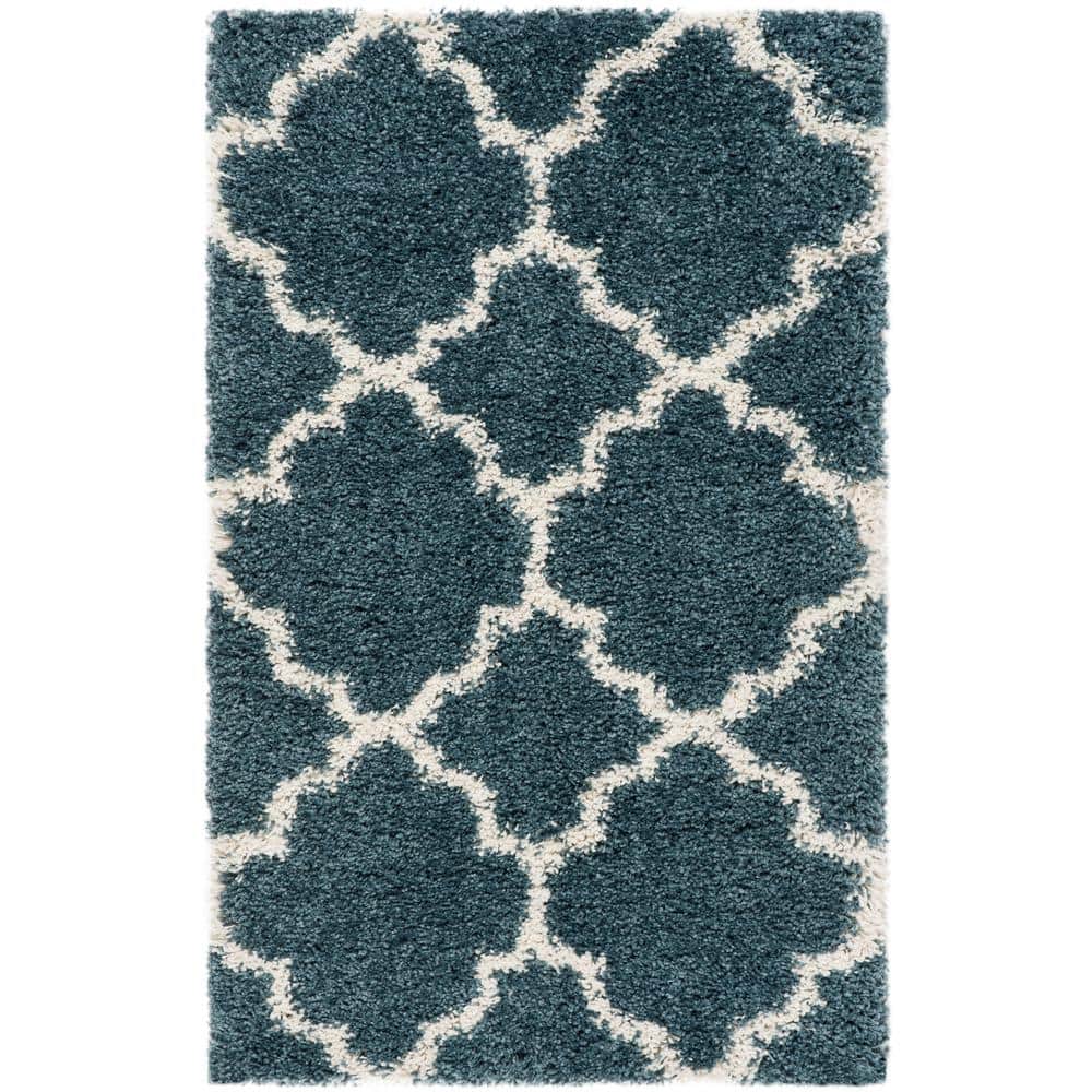 Hudson Shag Slate Blue/Ivory Doormat 2 ft. x 3 ft. Geometric Quatrefoil Area Rug price history on PriceWatchPro