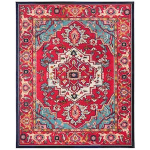 Monaco Red/Turquoise 12 ft. x 18 ft. Border Floral Area Rug