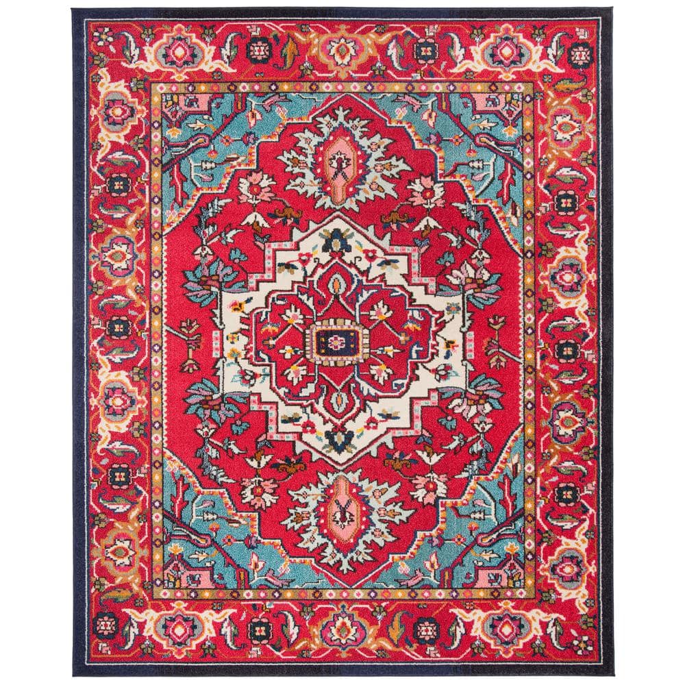 SAFAVIEH Monaco Red/Turquoise 9 ft. x 12 ft. Border Area Rug MNC207C-9 ...