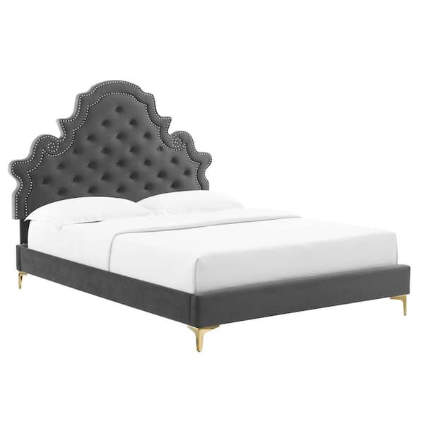 MODWAY Gwyneth Tufted Performance Velvet Full Platform Bed in Charcoal