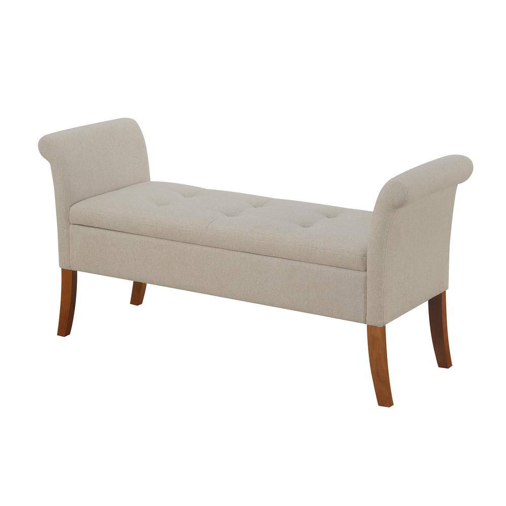 Elegant Soft Gray Garbo 52" Tufted Storage Bench with Rolled Armrests