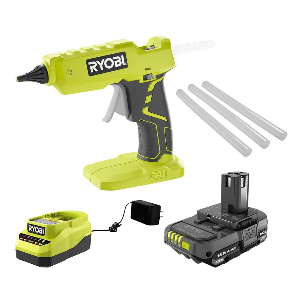 RYOBI ONE+ 18V Cordless Full Size Glue Gun Kit with  Ah Battery, 18V  Charger, and (3) 1/2 in. Glue Sticks P305K1 - The Home Depot