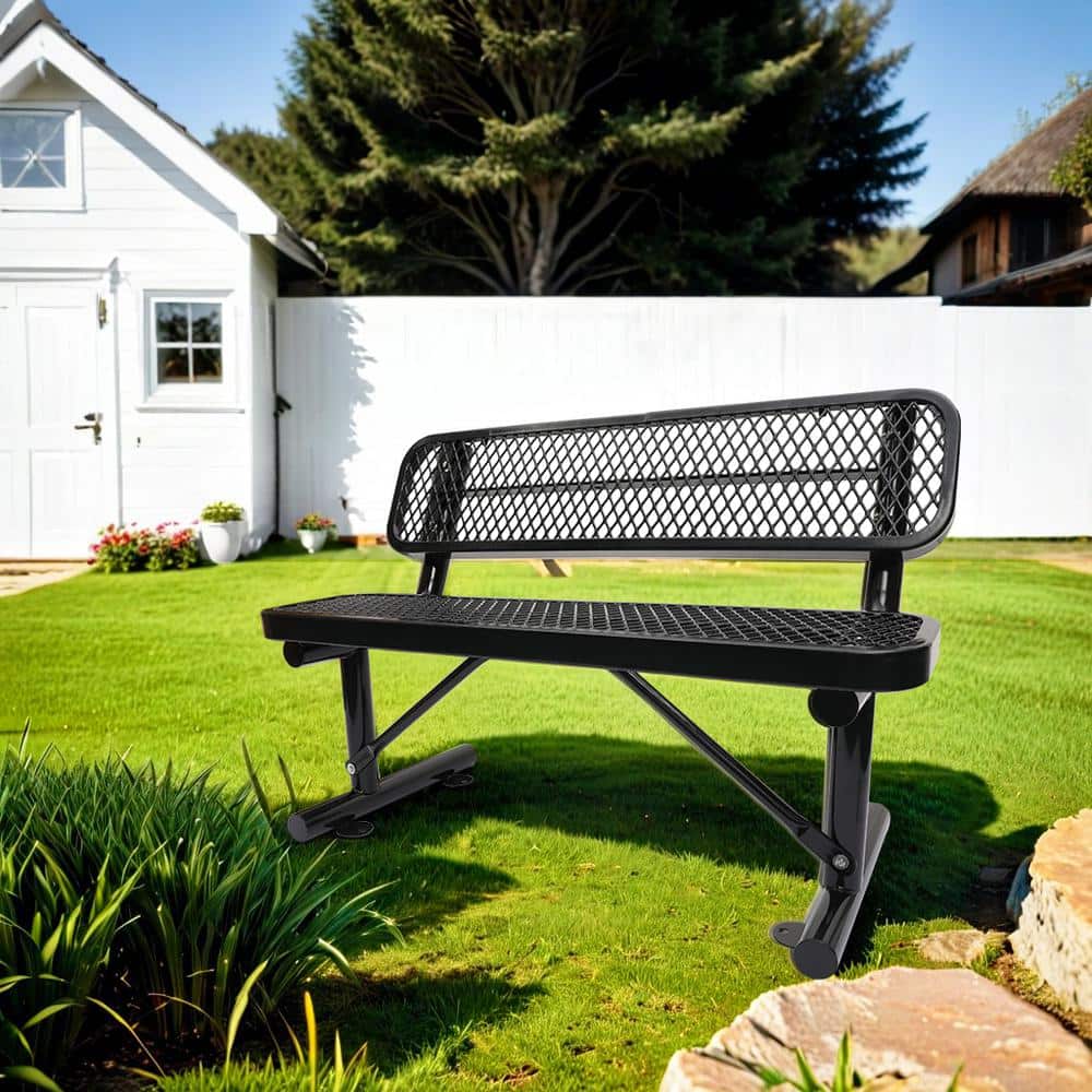 48'' Black Steel Mesh Outdoor Bench with Backrest