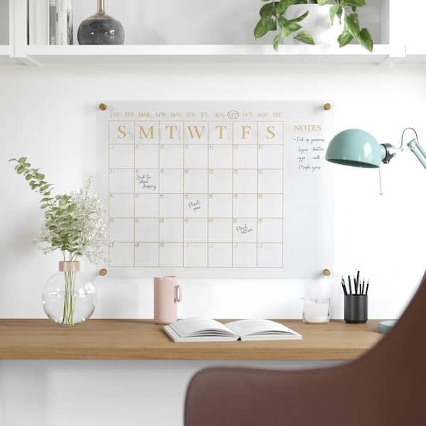 Clear/Gold 18"W x 0.15"D x 24"H Wall Calendar Marker Board