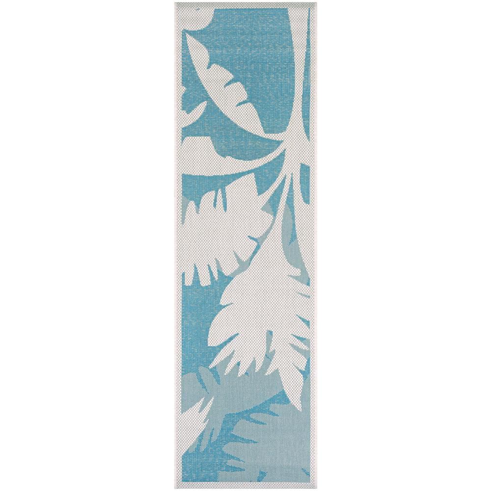 Monaco Ivory-Turquoise Synthetic 2x8 Geometric Runner Rug