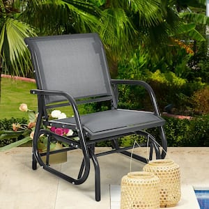 1-Person Metal Rocking Chair Outdoor Single Swing Glider Armrest Garden Porch Backyard Gray