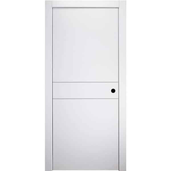 Belldinni 24 in.x80 in. Stella 2HN Snow White Finished Aluminum Strips Left-Hand Solid Core Composite Single Prehung Interior Door