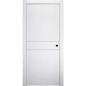 32 in.x80 in. Stella 2HN Snow White Finished Aluminum Strips Left-Hand Solid Core Composite Single Prehung Interior Door