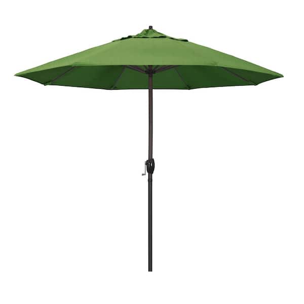 California Umbrella 9 ft. Bronze Aluminum Pole Market Aluminum Ribs Auto Tilt Crank Lift Patio Umbrella in Spectrum Cilantro Sunbrella