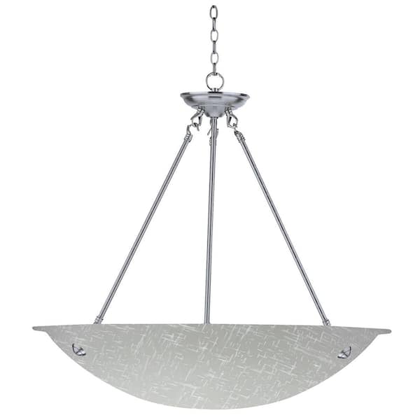 Cambridge 3-Light Satin Steel Chandelier with White Cracked Glass Shade