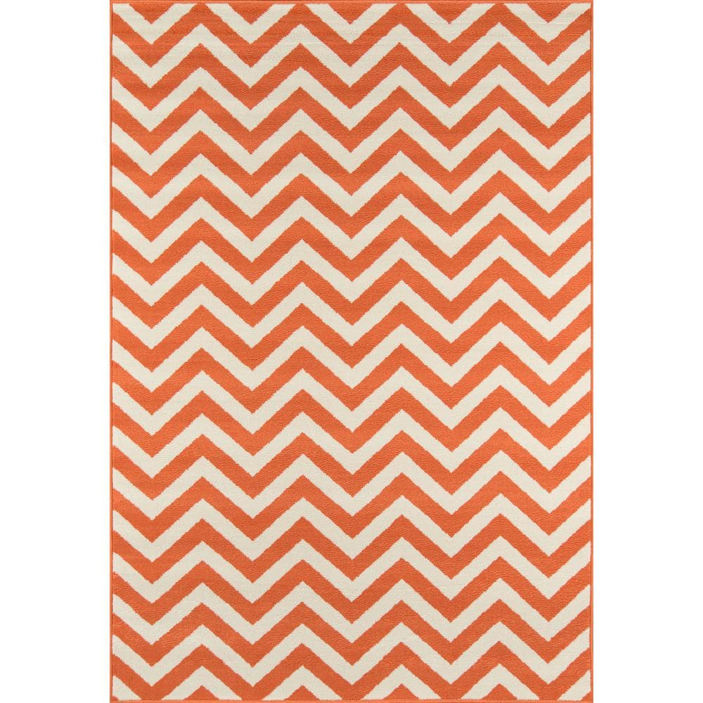 Rectangular Orange Synthetic Easy Care Indoor/Outdoor Rug