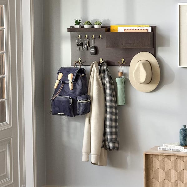 Coal 展示 店用 wall hanging rack ビーニー 収納 コール 20.5 in. W x 3.4 in. D Dark Brown Decorative Wall Shelf, Entryway
