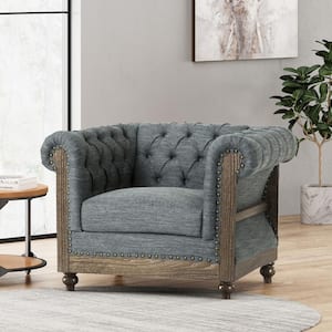 Petes Charcoal and Dark Brown Fabric Tufted Club Chair