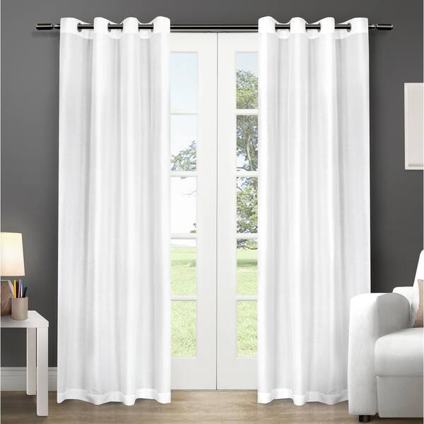 Winter White Faux Silk Grommet Room Darkening Curtain 54 in. W x 84 in. L (Set of 2)EH810504