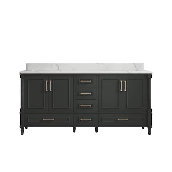 Willow Collections Hudson 72 in. Double Sink Freestanding Black Top Bath Vanity with Calacatta Laza Qt. Top Unassembled